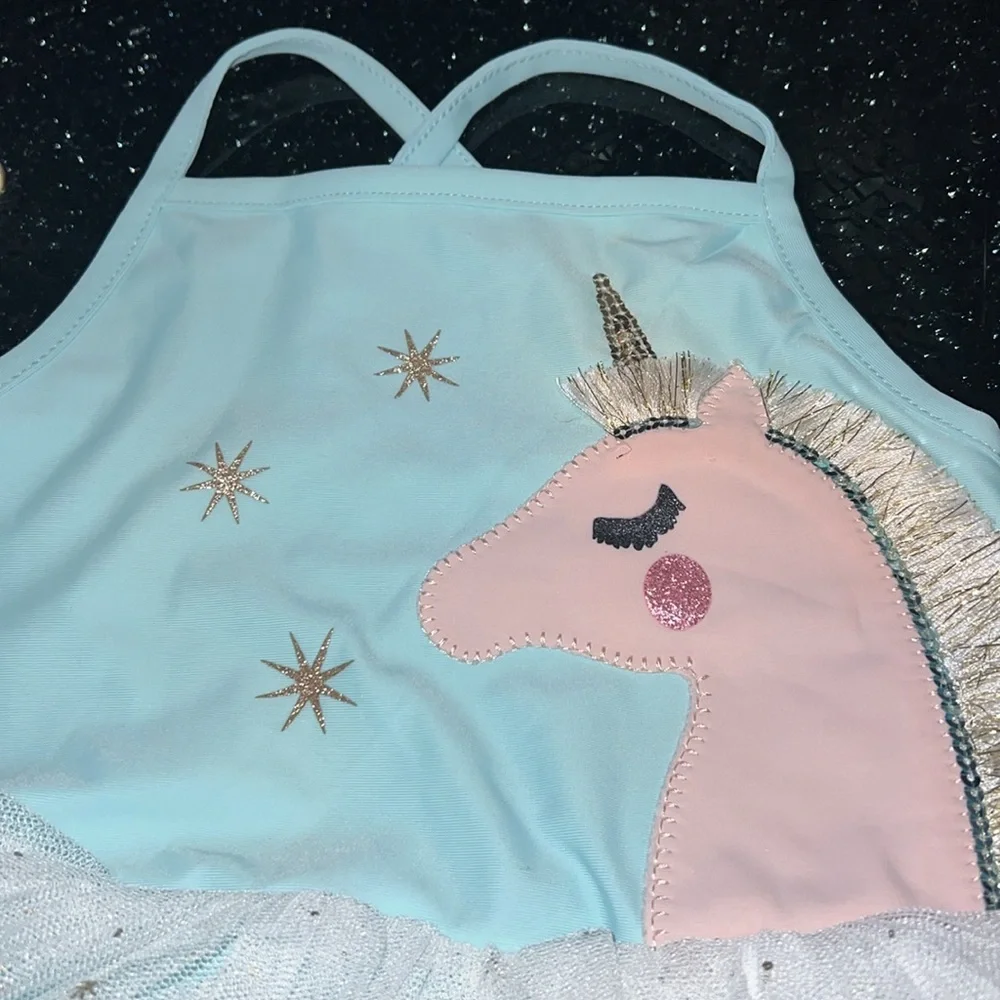 Unicorn Tutu One-Piece Swimsuit for Kids - Light Blue